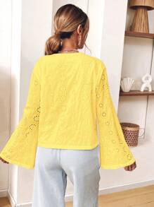 SHEIN VCAY 休闲纯色梭织宽松女式长袖衬衫，前系带设计