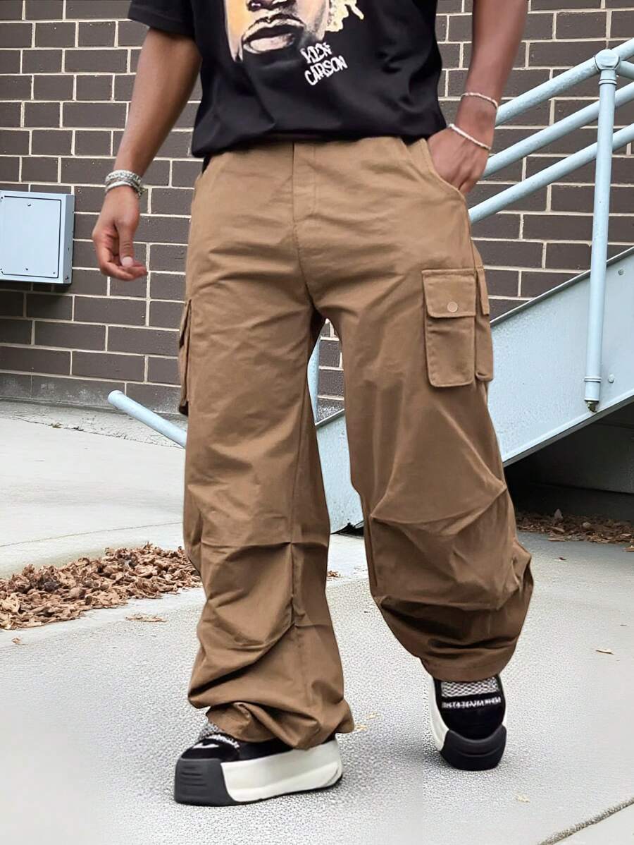 Manfinity Homme Men's Mature Casual Multi-Pocket Straight-Leg Cargo Pants - Khaki - View 1