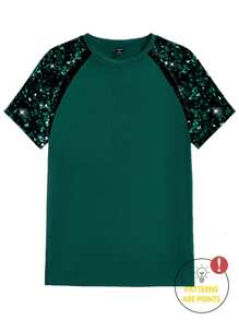 Manfinity VCAY Camiseta verde casual de fiesta con decoración de lentejuelas para hombres, de verano - Verde - Ver 2