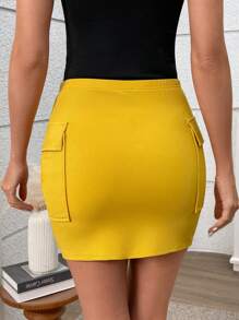 SHEIN Clasi Women's Fashionable Bodycon Solid Color Sexy Knit Midi Skirt