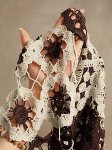 Anewsta 女士夏季钩编镂空超长沙滩裙细肩带露背比基尼罩衫，优雅的海滩、节日、休闲、假日、波西米亚风度假装 - 彩色 - 查看 8