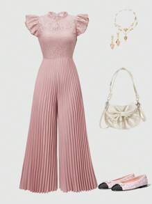 Mono elegante y de tela de encaje con pliegues para adolescentes, adecuado para fiestas y ceremonias de graduación