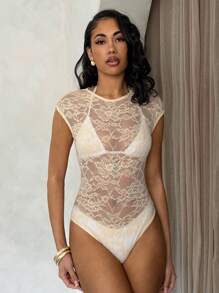 Glamine Sexy Hot Girl Lace See-Through Minimalist Slim Fit Bodysuits
