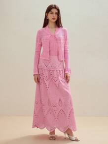 MOTF STUDIO EYELET EMBROIDERY SCALLOP HEM SKIRT - Baby Pink - View 6