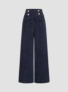 Sweetra Pantalones rectos de estilo casual de viaje azul marino para mujer, primavera/verano