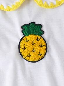 SHEIN Baby Girls White And Yellow Strawberry Embroidery Short Sleeve Dress,Cute Family Matching Summer Outfits - White - View 6