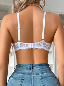 1pc Women Lace Patchwork Simple Solid White Cute Tube Top Lingerie Bralette With Wire, Padded To Enhance Bust