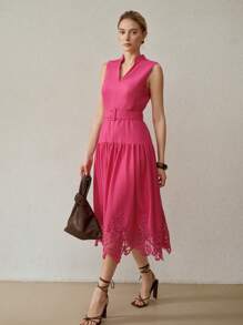 MOTF PREMIUM VESTIDO CEÑIDO DE LINO - Rosa Fucsia - Ver 4