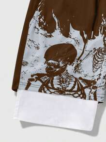 ROMWE MEN Goth Quần short bóng rổ thể thao 2 trong 1 in hình rồng cho nam, Xuân/Hè - Cà phê nâu - Xem 3