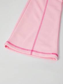 SHEIN Sparklyn Tween Girls 3 件套休闲套装 - 对比色针脚短款连帽衫、细肩带和喇叭裤 - 粉色 - 查看 4