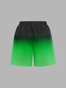 SHEIN Tween Boy Gradient Color Vacation Beach Shorts - Green - View 2