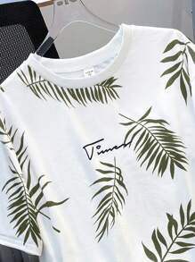 SHEIN 2pcs Set Teen Boy's Tropical Print Tee & Drawstring Waist Shorts;Spring Wear; Teen Boys' Clothing; Kids' Jackets, Spring Back To School