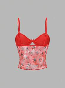 Flirla Canotta da donna con stampa floreale in pizzo, maglietta grafica per donna