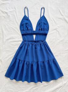 Soleia Vacation Casual V-Neck Sleeveless Backless Red Dress,Summer Dresses For Women - Royal Blue - View 2