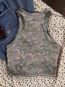 Attitoon 休闲简约街头风格复古橄榄绿迷彩图案仿铆钉数字 98 图形圆领紧身女式吊带背心，适合夏季、复古、休闲度假、性感、可爱、Y2K、椰子女孩、波西米亚风、音乐节 - 彩色 - 查看 2