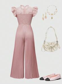 Mono elegante y de tela de encaje con pliegues para adolescentes, adecuado para fiestas y ceremonias de graduación