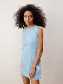 Maija 女士牛仔紧身无袖迷你连衣裙，蓝色 - 淺色水洗藍 - 查看 3