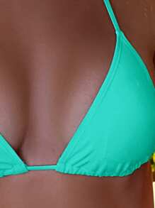 Swim Basics Vacation Beach Solid Color Halter Swimsuit Bikini Top For Summer - Mint Green - View 3