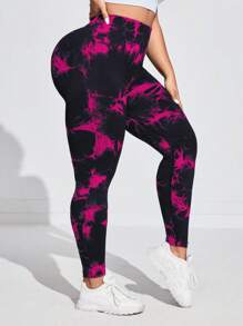 Seamluxe SHEIN Sport Plus Size Women Tie Dye Seamless High Waisted Sports Leggings, Yoga Pants