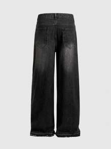 ROMWE MEN ROMWE Avant Pantalones vaqueros casuales de moda para hombres con adorno de perla falsa lavada