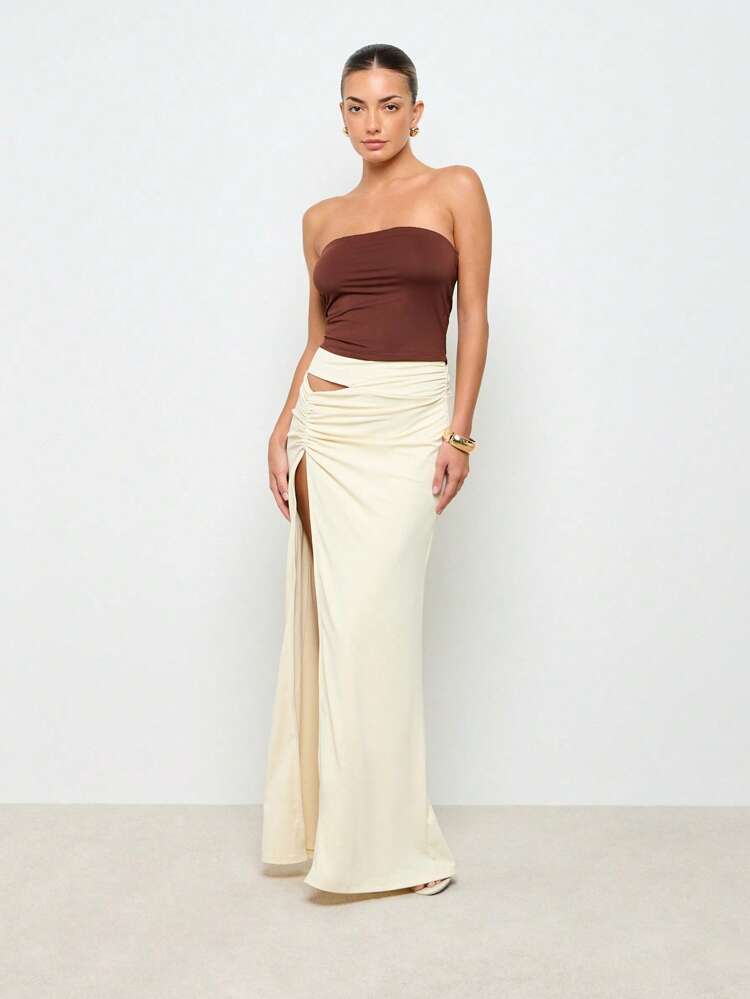 Strapless Bandeau Ruched Fitted Bustier Crop Top