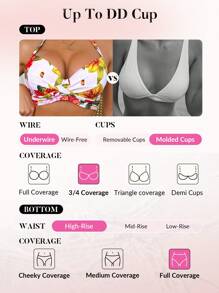 Swim DD+ Women's Floral Halter Push-Up Underwire Bikini Set, Sexy 2 Pieces Swimwear For Summer Beach - Multicolor - View 4