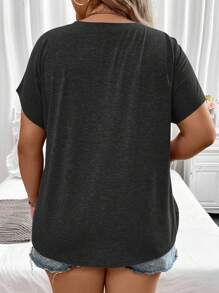 Plus Size Summer Casual Colorblock Batwing Sleeve T-Shirt Graphic Tees Women Tops - Multicolor - View 2