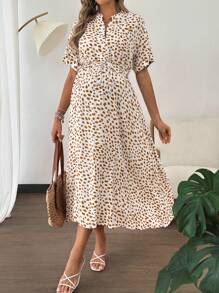SHEIN Abito casual da vacanza in maternità con stampa all-over e vita con laccetto