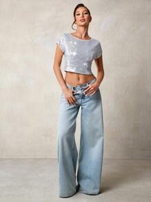 Glamine Áo Crop Top hở lưng mùa hè mới cho nữ - Bạc - Xem 3