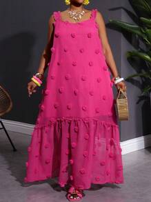 SHEIN CURVE+ Vestito da vacanza senza maniche in jacquard fucsia taglie forti, abito in tessuto floreale tridimensionale, vestito curvy, abito da vacanza, outfit estivo da donna, abito da spiaggia, outfit da spiaggia, vestito da spiaggia, vestito da vacanza al mare, essenziali da spiaggia, abito per laurea, abito per festa del tè