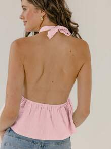 Aralina 条纹露背飘逸女性夏日度假上衣 - 粉色 - 查看 2