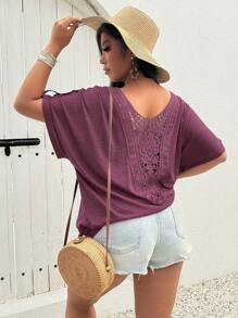 SHEIN LUNE Plus Size Large Round Neck With Ruched Trim Casual T-Shirt - Redwood - View 4