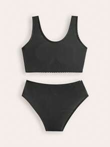 Nuevo conjunto de traje de baño para niña preadolescente con diseño de diente de perro en unicolor