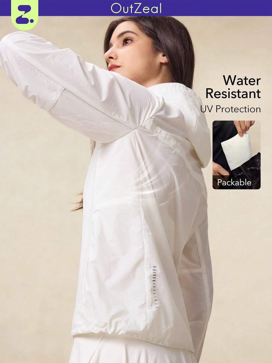 OutZeal WeatherProof-Air Water-Resistant UPF50+ Lightweight Packable SlimFit Jacket Women For LightRain With Side Pockets Explore Outdoor Hiking