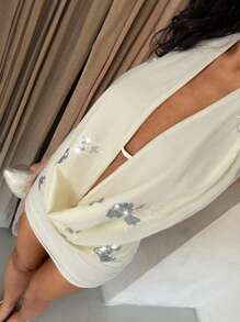 Glamine Áo hai dây hở lưng bằng vải chiffon thêu hạt cườm cho nữ, thích hợp mặc dự tiệc, cocktail, mặc hàng ngày, trang phục mùa hè cho nữ - Màu be - Xem 5