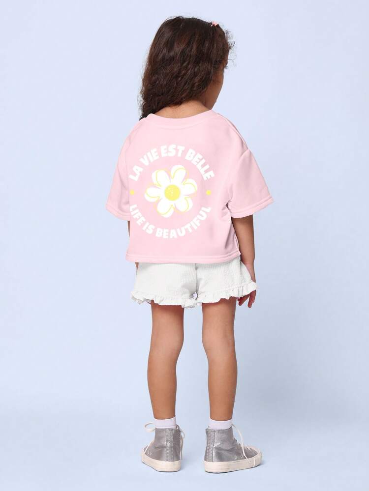 Adorable Floral Graphic Daisy Print Ruffle Outfit Set