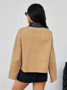 SHEIN EZwear 新款卡其色复古实用谷仓夹克外套，秋季短款 - 卡其色 - 查看 2