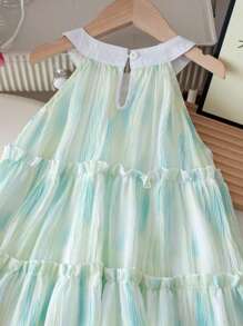 Girls Floral Sweet Summer Dress, Suitable For Casual, Party, Event Wear, Elegant And Glamorous - Baby Blue - View 5