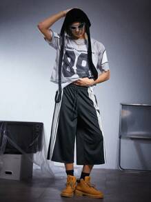 PAVTROS 男士条纹印花抽绳腰宽松休闲裤男篮球短裤 Y2k 服装男士运动短裤