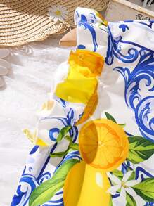 Sparklyn Tween Girl Puff Sleeve Collared Mid-Length Dress With Knitted Belt,Holiday Summer Travel Summer Holiday - Multicolor - View 7