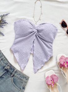 Soleia Women's Apricot Textured Knit Twist Front Uneven Hem Camisole, Vacation Style - Mauve Purple - View 6