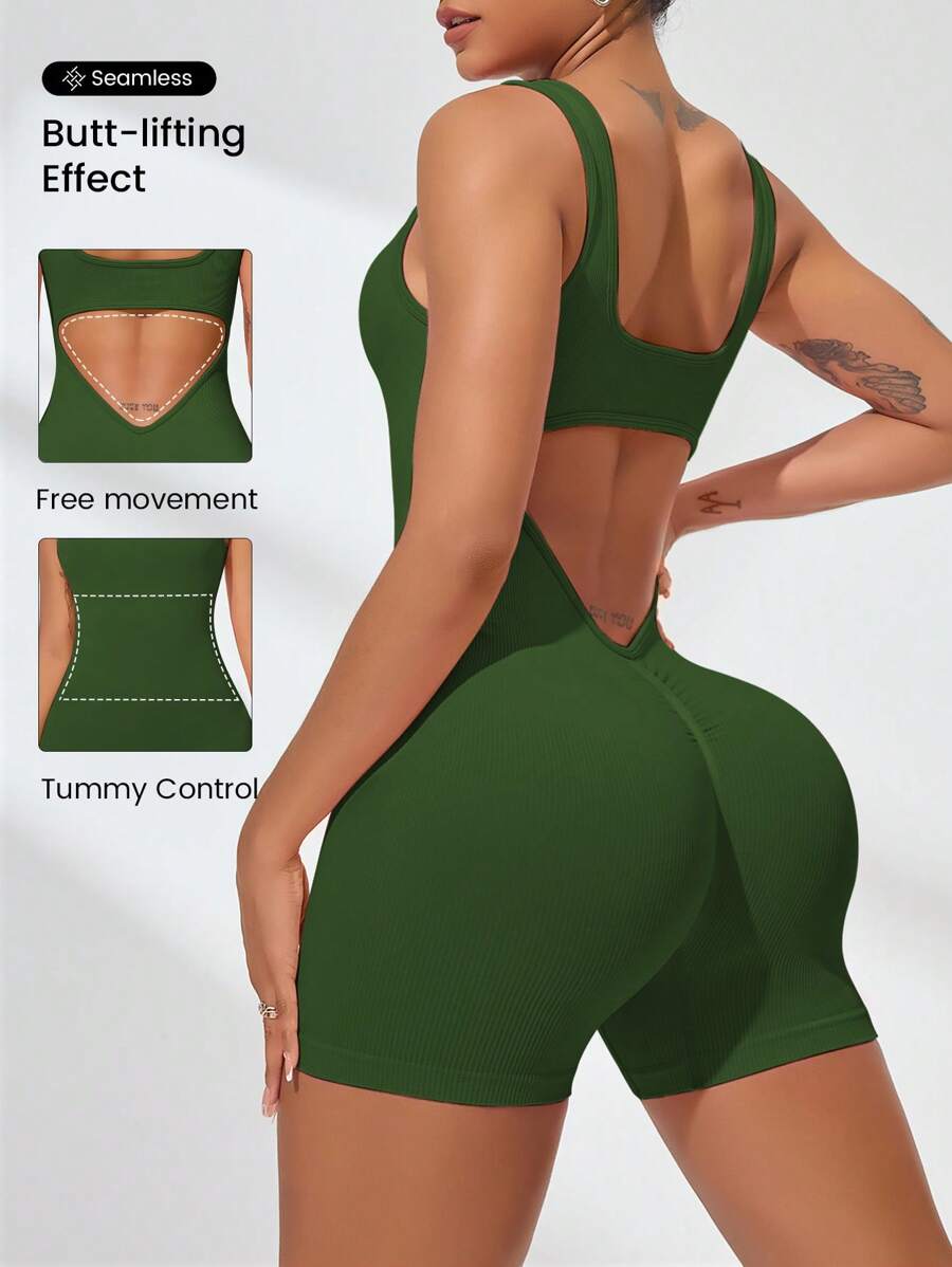 Slayform 女士运动健身连体衣、修身时尚舞蹈服和瑜伽服 - 軍綠色 - 查看 1