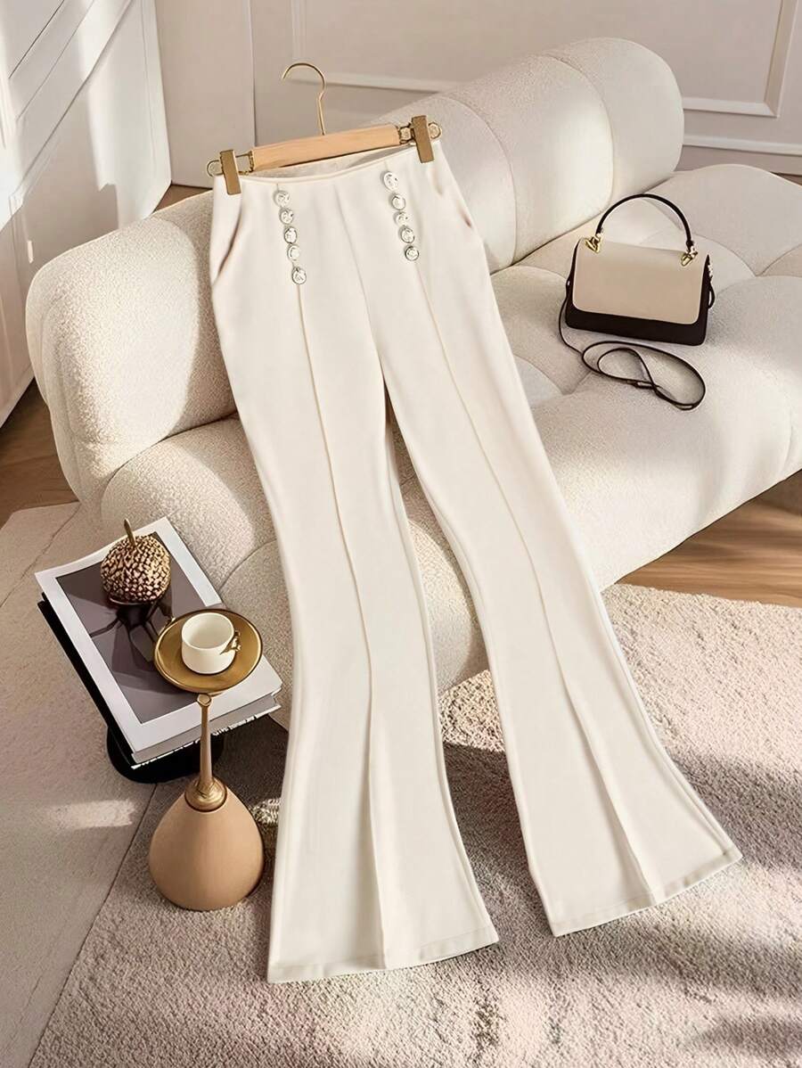 SHEIN Clasi Women's Solid Color Fashion Pants, Suitable For Summer - Beige - View 1