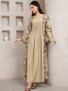 Al Najma 女士优雅花卉印花拼布喇叭袖连衣裙 - 彩色 - 查看 2