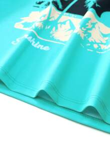 SHEIN Tween Boy Graphic Print Long Sleeve Rashguard And Allover Print Swim Trunks 2 Pieces Set Swimsuits For Tweens Long Sleeve Teen Swim Suits Long Sleeves Rashguard Kids Tween Swim Suits With Sleeves Boy Beach Outfits