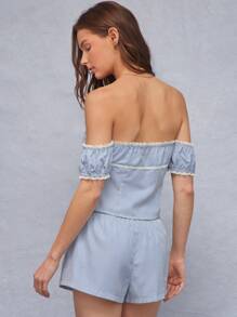 WESTFADE Summer Stripe Print Cute Bow Front Off Shoulder Short Puff Sleeve Top Spring Beach Vacation - Multicolor - View 2