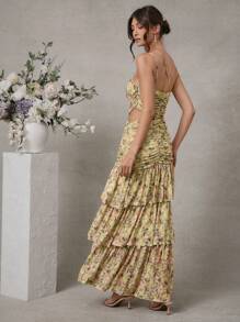 L'Amorae Elegant Wedding Guest One Shoulder Cut Out Tiered Ruffle Maxi Dress Summer Dresses For Women, Vacation, Floral, Homecoming, Cocktail - Multicolor - View 2