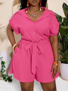 Slaydiva 2025 New Fashion Rave/Easter Outfit, Old Money Style, Country Concert Outfit, Going Out Outfit, Fairycore, Festival Outfit, Tropical Vacation Outfit, Summer Outfit For Women, Casual Everyday All-Match Romper With Belt, Women Summer Rompers - Hot Pink - View 8