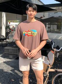 SHEIN 2pcs/Set Teen Boys Casual Comfortable Versatile Printed T-Shirt & Solid Color Shorts Set, Suitable For Spring, Summer, Outing, Campus - Multicolor - View 5