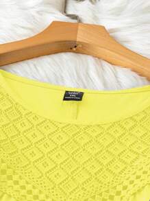 SHEIN LUNE Plus Size Casual Solid Color Lace Patchwork Tank Top - Yellow - View 3